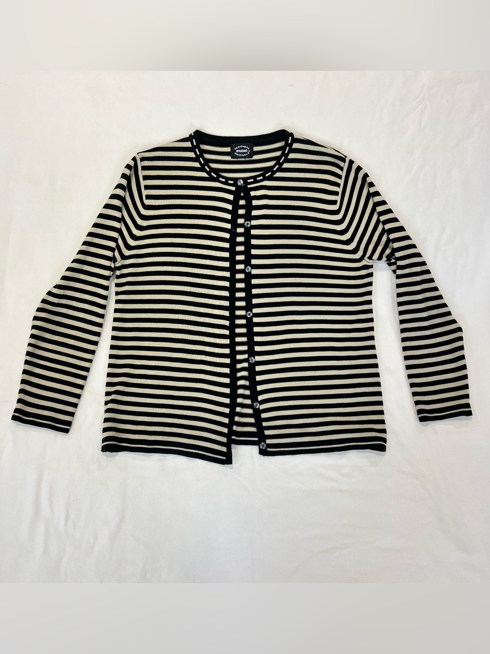 Studio Black and Cream Striped Button-Front Top
